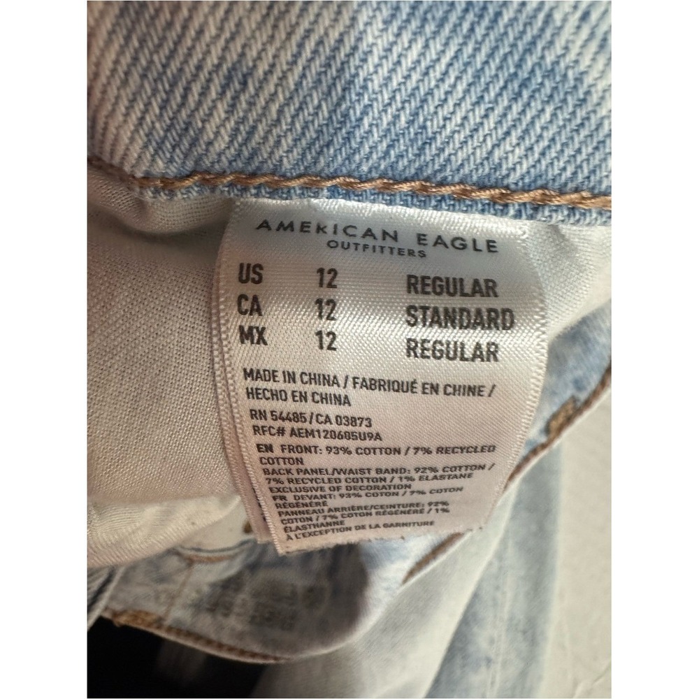 American Eagle Hi Rise Straight Baggy Jeans Size 12 Distressed Cross Over Button - Picture 6 of 7